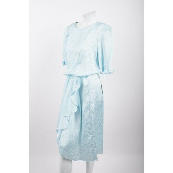 Vicky Vaughn Vintage Day Dress Size 11 12 Baby Blue Floral 1970's bows NWT - Picture 3 of 7